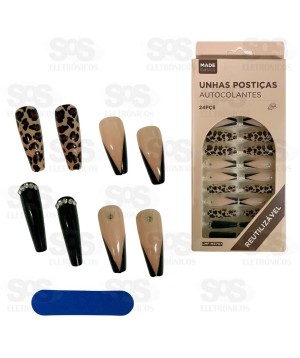 Kit Unhas Postiças 24 Peças Estampas variadas LMF-MZ707