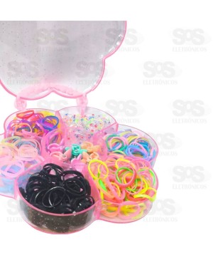 Kit Estojo Flor Elástico De Cabelo e Prendedor 