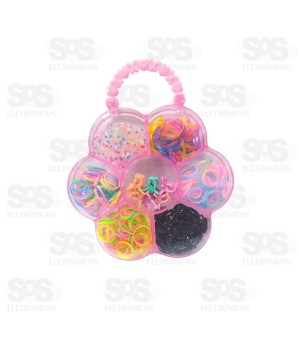 Kit Estojo Flor Elástico De Cabelo e Prendedor 