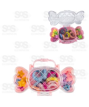 Kit Estojo Doce Elástico De Cabelo e Prendedor 