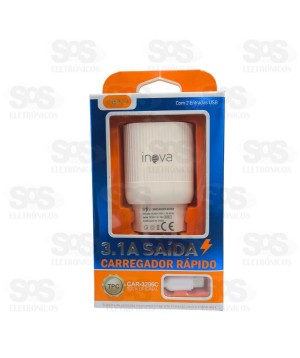 Carregador 2 USB 3.1A Com Cabo Type C Inova CAR-3296C