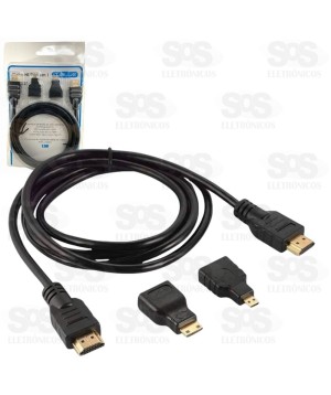 Cabo HDMI 3 em 1 Com Adaptador Mini e Micro 1.5 Metros IT-Blue LE-6623