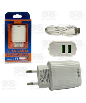 Carregador Rápido 2 USB 3.1A Cabo Micro V8 Inova CAR-3229S