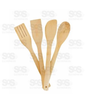 Jogo De Utensilios de  Bambu 4 Peças Caerus CRS-2292