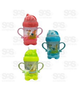 Copo Infantil 300Ml Com Alça e Canudo  Caerus CRS-2272