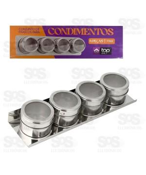 Conjunto Porta Temperos Magnéticos 4 Peças TOP1269