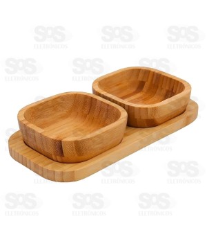 Petisqueira de Bambu Com 2 Tigelas TOP2263