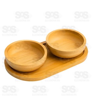 Petisqueira de Bambu Com 2 Tigelas TOP2264