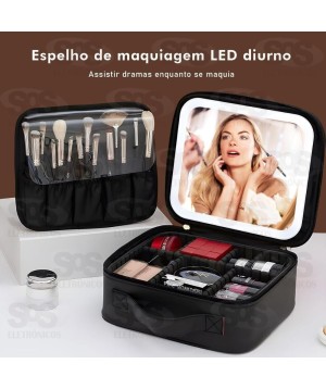 Maleta de Maquiagem Com Espelho Iluminado B-Max BM-F1432