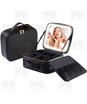 Maleta de Maquiagem Com Espelho Iluminado B-Max BM-F1432
