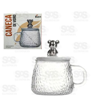 Caneca de Vidro Com Tampa e Colher 7077