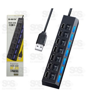 Hub 7 Portas USB 2.0 Com LED B-Max BM-8638