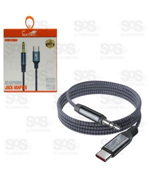 Cabo Auxiliar Type-c  Para P2 Conector 3.5mm Eletromex El-3120-TY