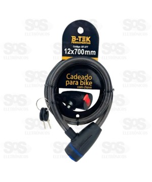 Cadeado Bicicleta Bike Reforçado Cabo Aço Com Chave 12x700mm BT-377