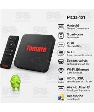 Smart TV BOX 4K Ultra HD Android 2GB RAM 16GB HD Tomate MCD-121