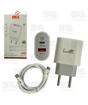 Carregador Turbo 40W Com Cabo Type C Eletromex EL-4016-CC