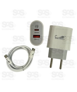 Carregador Turbo 40W Com Cabo Type C Eletromex EL-4016-CC