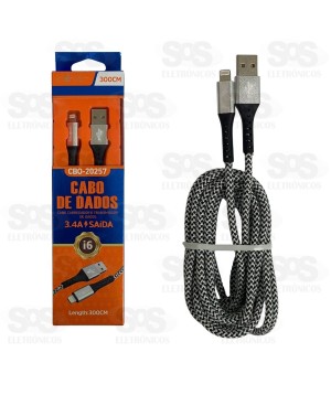Cabo De Dados Rápido Iphone 3.4A 3 Metros Inova Prime CBO-20257