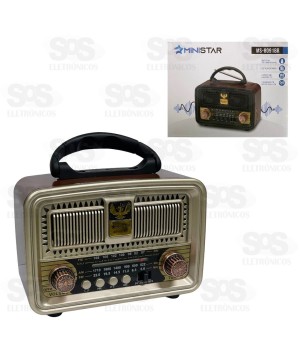 Rádio Retrô Portátil 5W Bluetooth Ministar MS-8091BR