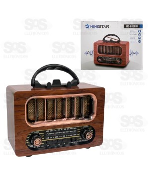 Rádio Retrô Portátil 8W Bluetooth Ministar MS-6636BR