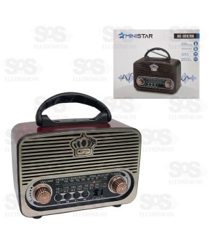 Rádio Retrô Portátil 5W Bluetooth Ministar MS-8092BR