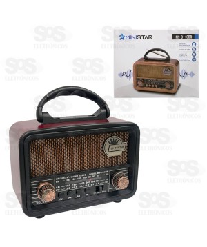 Rádio Retrô Portátil 5W Bluetooth Ministar MS-8110BR