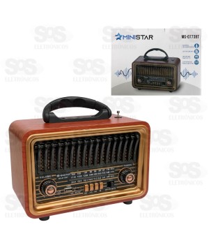 Rádio Retrô Portátil 8W Bluetooth Ministar MS-0773BT