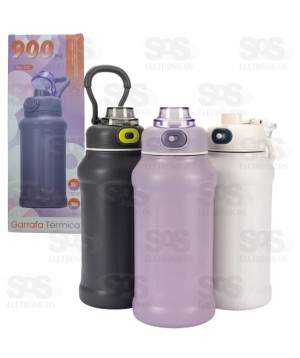 Garrafa Térmica 900ml Com Alça e Canudo Cores Variadas WU-572