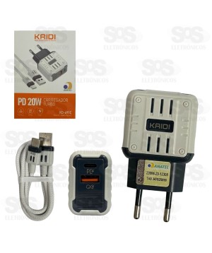 Carregador Turbo USB+PD 20W Cabo Type C Kaidi KD-691C