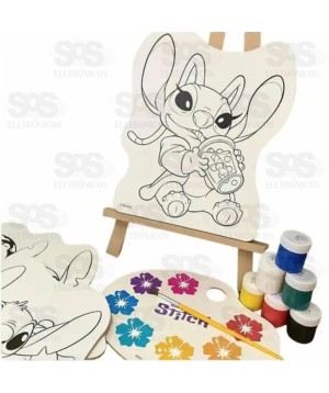 Kit Pintura Infantil Stitch 4 Telas Em Madeira Para Colorir Nig Brinquedos 4102