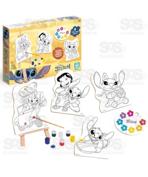 Kit Pintura Infantil Stitch 4 Telas Em Madeira Para Colorir Nig Brinquedos 4102