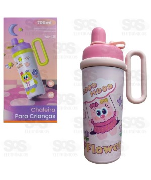 Garrafa Térmica 700ml  Infantil Com Alça Estampas Variadas WU-428