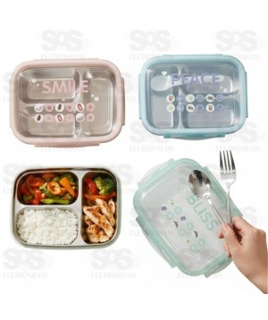 Marmita Lancheira Com Colher e Trava Lateral 3 Divisorias TOP2367