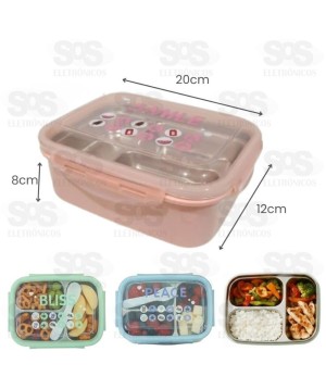 Marmita Lancheira Com Colher e Trava Lateral 3 Divisorias TOP2367