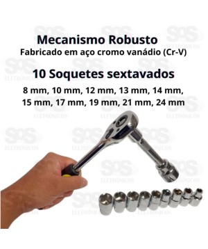 Kit De Soquetes Sextavados 1/2 Catraca Extensor B-Tek BT-434