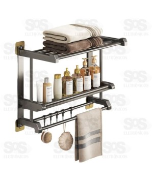 Toalheiro De Parede Com Porta Toalha Duplo Com Ganchos B-max F1593
