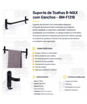 Suporte de Toalhas Com Ganchos BM-F1316