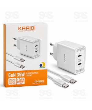 Carregador Turbo GaN 35W Tipo-C Duplo Com Cabo Tipo-C Kaid CQ-1502CC