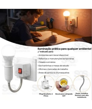Soquete Flexível E27 Bivolt Adaptador Lâmpada Tomada 30cm HX8270