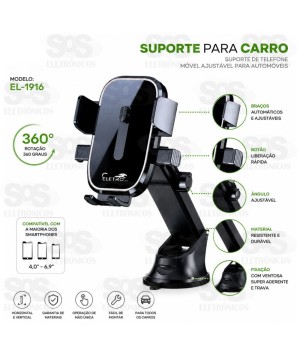 Suporte de Celular Com Ventosar Eletromex EL-1916