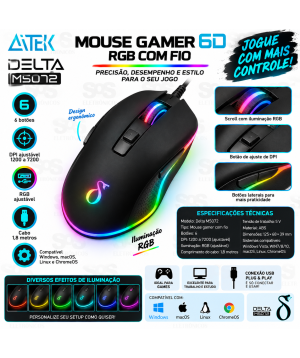 Mouse Gamer 6D RGB com Fio Aitek Delta M5072