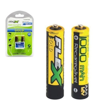 Pilha Recarregável AAA 1000 mAh Cartela Com 2 Unidades FLEX
