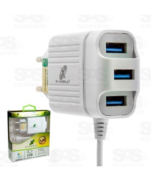 Carregador Type C Ultra Rápido 4.1A 3 USB X-cell xc-tpc 23