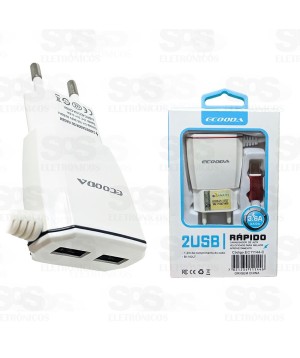 Carregador Type C 3.6A 2 USB Anatel Ecooda 11140 / 11142 / 11144