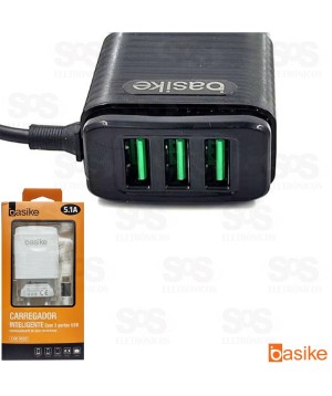 Carregador Micro USB V8 5.1A 3USB Basike car-9002