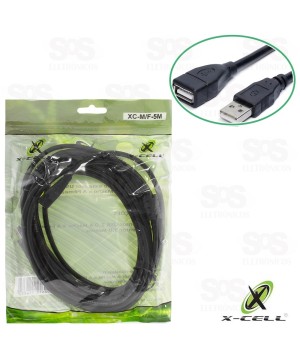 Cabo Extensor USB Macho Para USB Fêmea 5 Metros Com Filtro X-cell