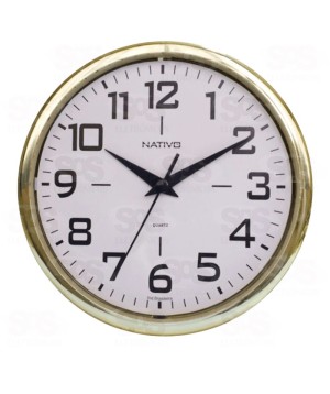 Relógio De Parede Redondo Metalizado Dourado E branco Nativo 80407-3
