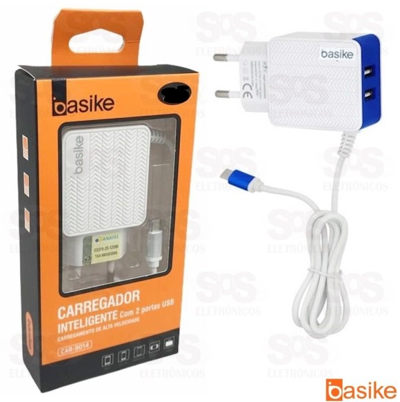 Carregador Micro USB V8 4.8A 2 USB Basike car-9010