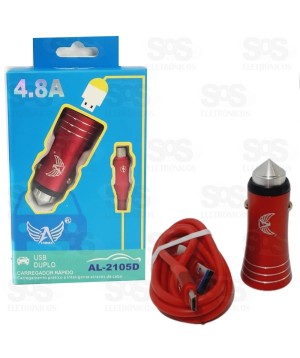 Carregador Veicular V8 Com 2 Portas USB 4.8A Altomex 2105d