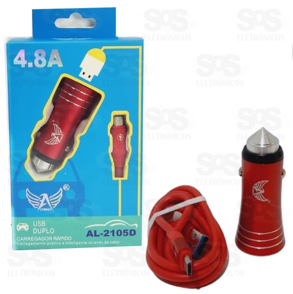 Carregador Veicular V8 Com 2 Portas USB 4.8A Altomex 2105d